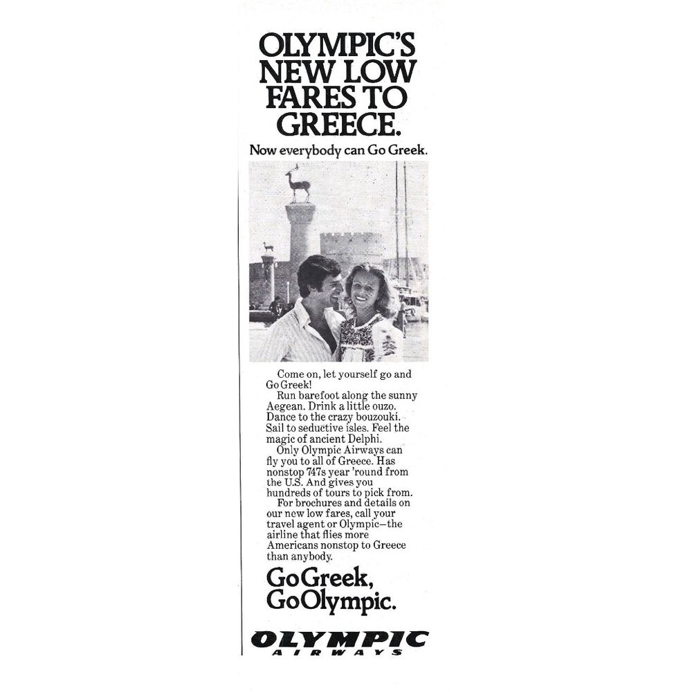 Olympic Airways Vintage Travel Advertisement Print Greece 1970s
